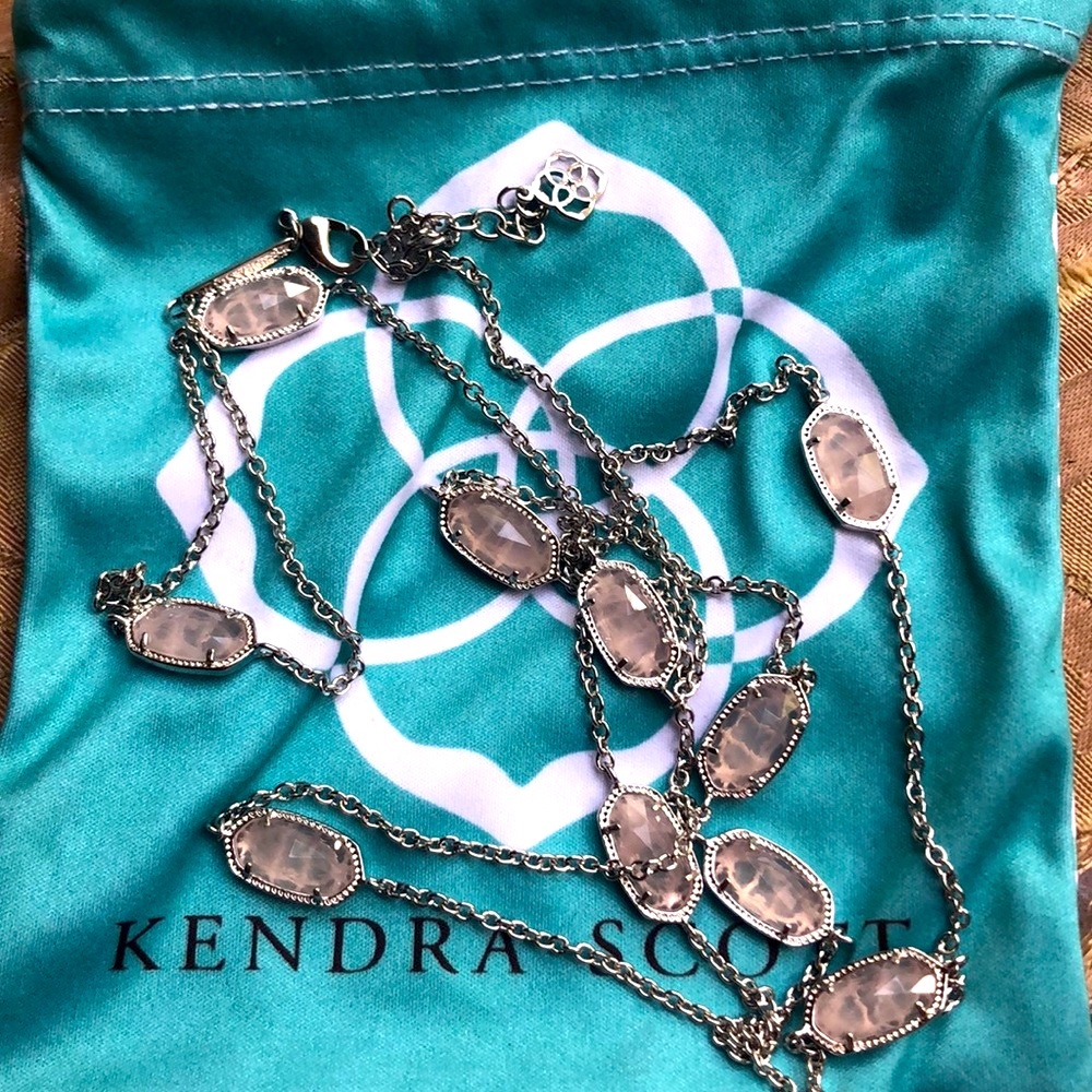 KENDRA SCOTT pale pink stone long necklace.